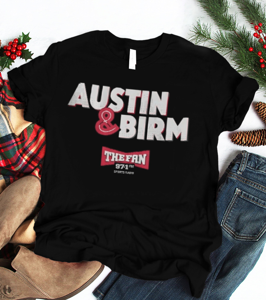 Austin Birm The Fan 97.1 Sports Radio Red Bowtie Block T-Shirt