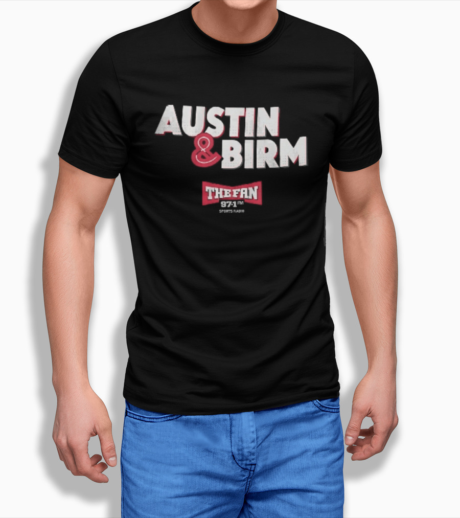 Austin Birm The Fan 97.1 Sports Radio Red Bowtie Block T-Shirt