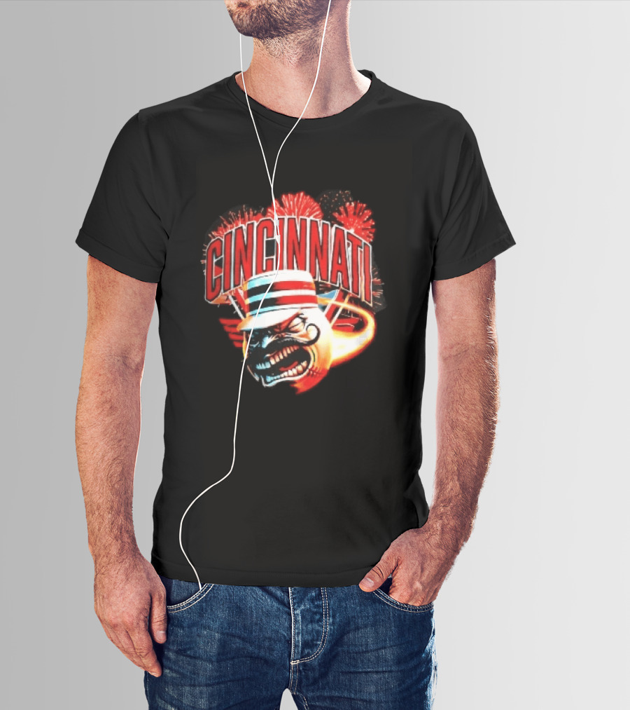 Cincinnati Reds Angry Pillbox Hat Fireball Fireworks MLB T-Shirt