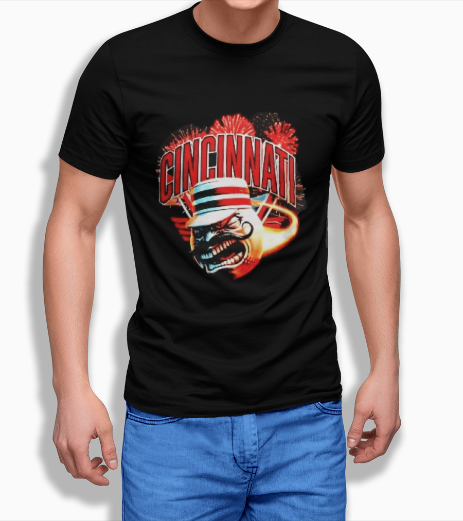 Cincinnati Reds Angry Pillbox Hat Fireball Fireworks MLB T-Shirt