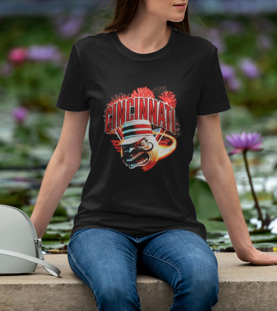 Cincinnati Reds Angry Pillbox Hat Fireball Fireworks MLB T-Shirt