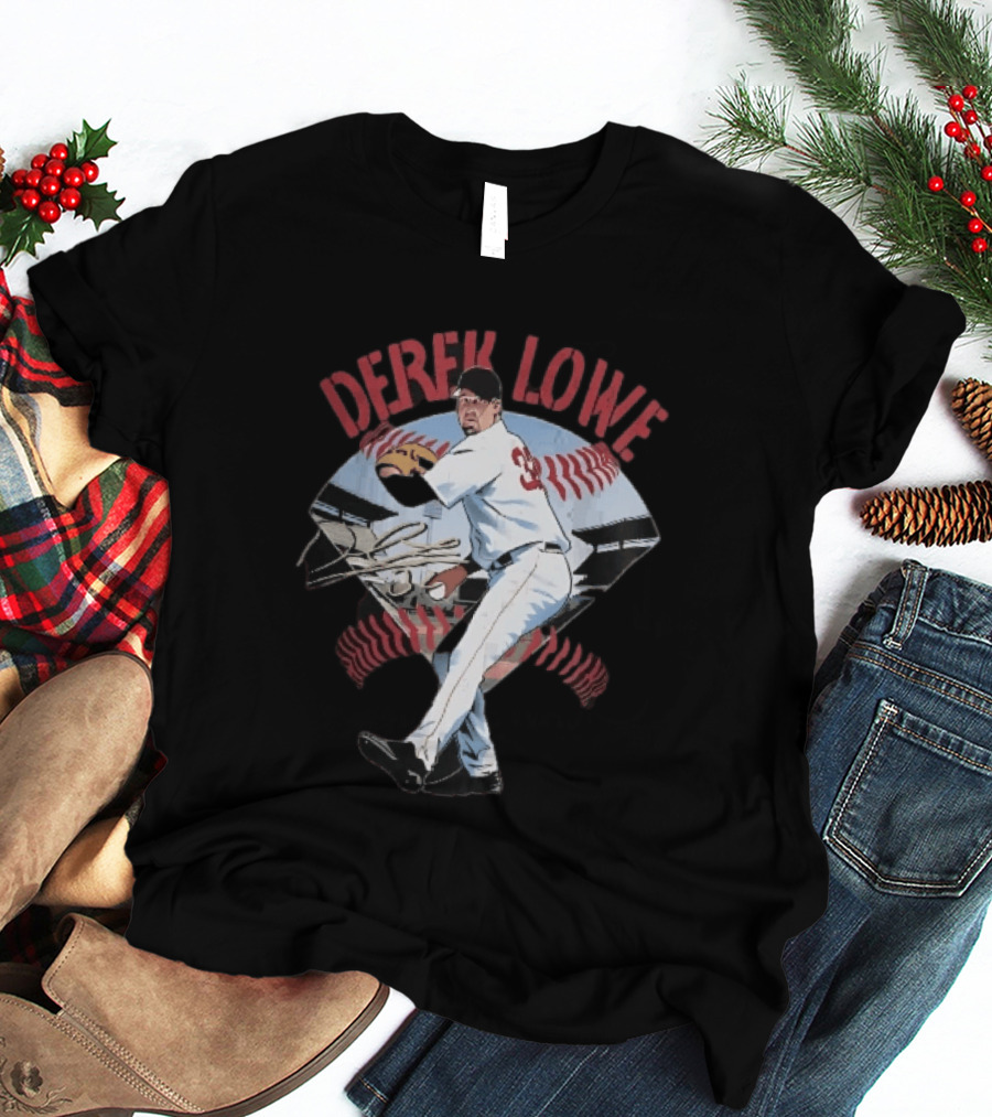 Derek Lowe Number 32 Pitcher Vintage Baseball Action T-Shirt