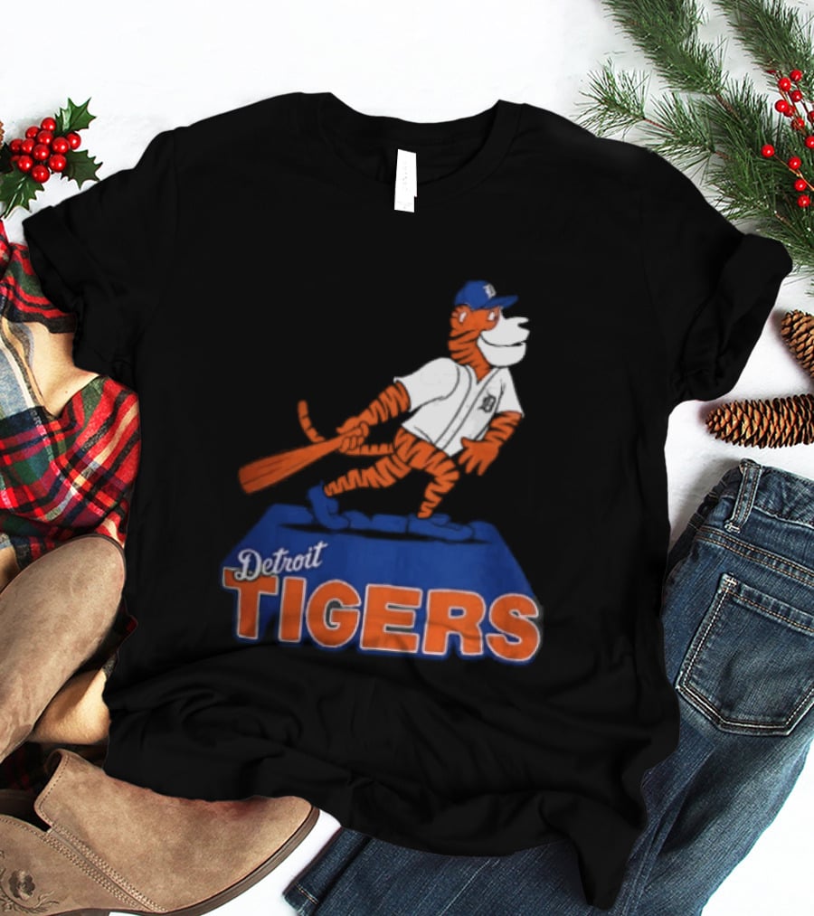 Detroit Tigers MLB Cartoon Player Swinging Bat T-Shirt