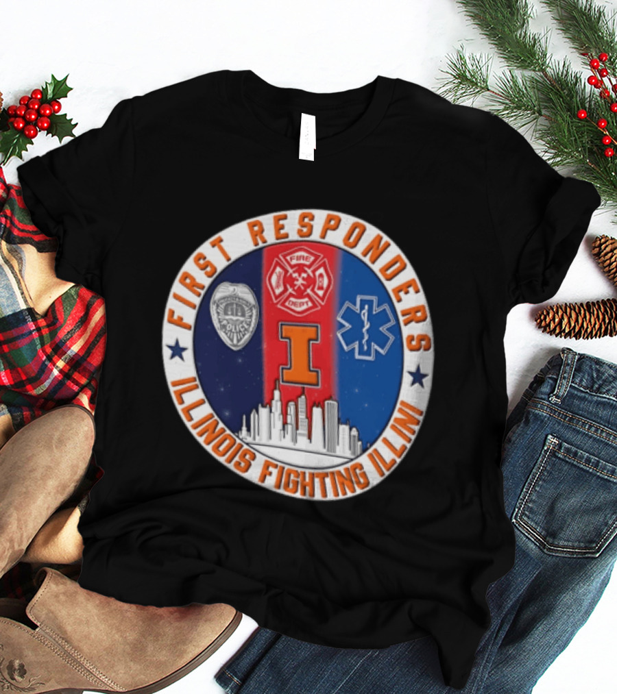 Illinois Fighting Illini First Responders 9.11 Never Forget T-Shirt