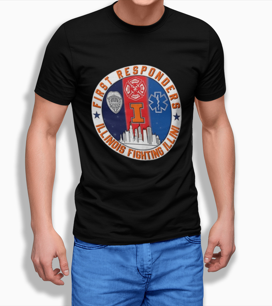 Illinois Fighting Illini First Responders 9.11 Never Forget T-Shirt