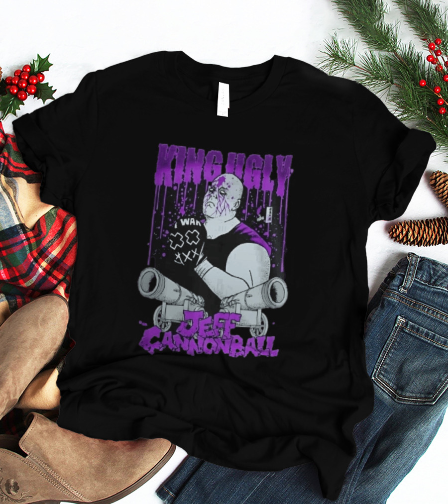 King Ugly War Jeff Cannonball Bald Wrestler Cannons Purple Dripping Paint T-Shirt