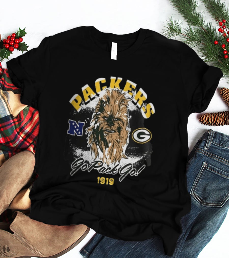 Packers Chewbacca Face Go Pack Go 1919 Snow Splatter T-Shirt