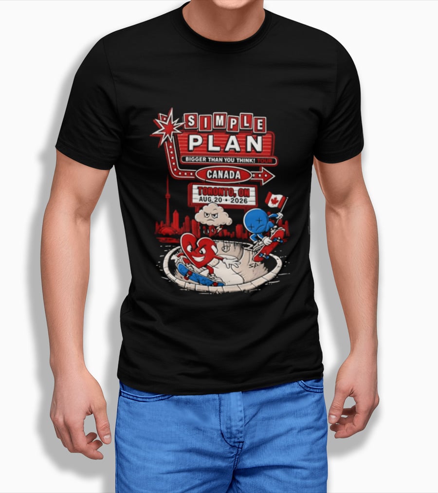 Simple Plan Toronto ON Canada 2026 Bigger Than You Think Tour Skyline And Flag T-Shirt