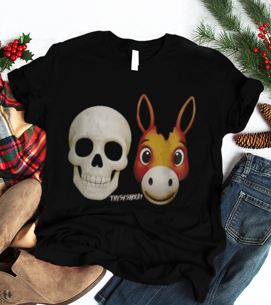Thisistheray Human Skull And Donkey Emoji Heads T-Shirt