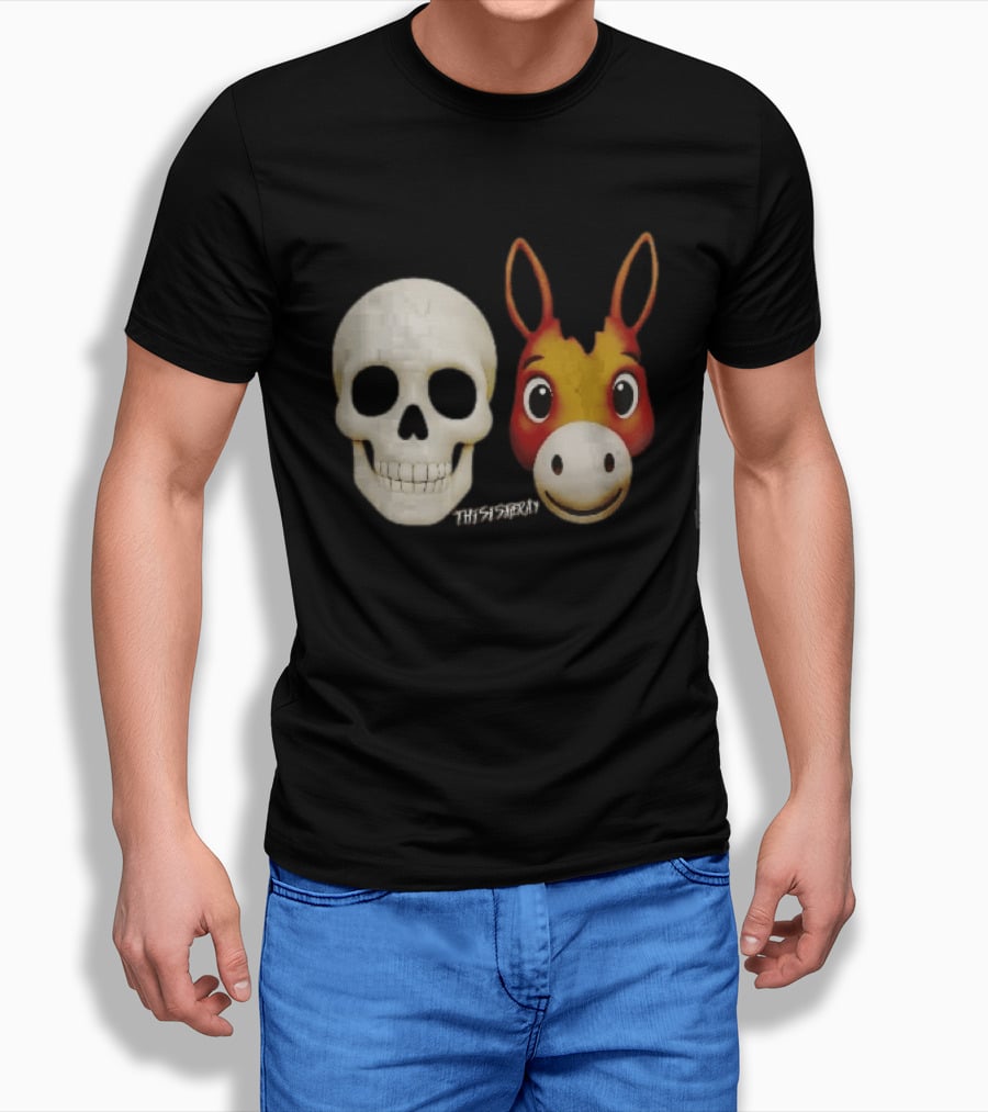 Thisistheray Human Skull And Donkey Emoji Heads T-Shirt