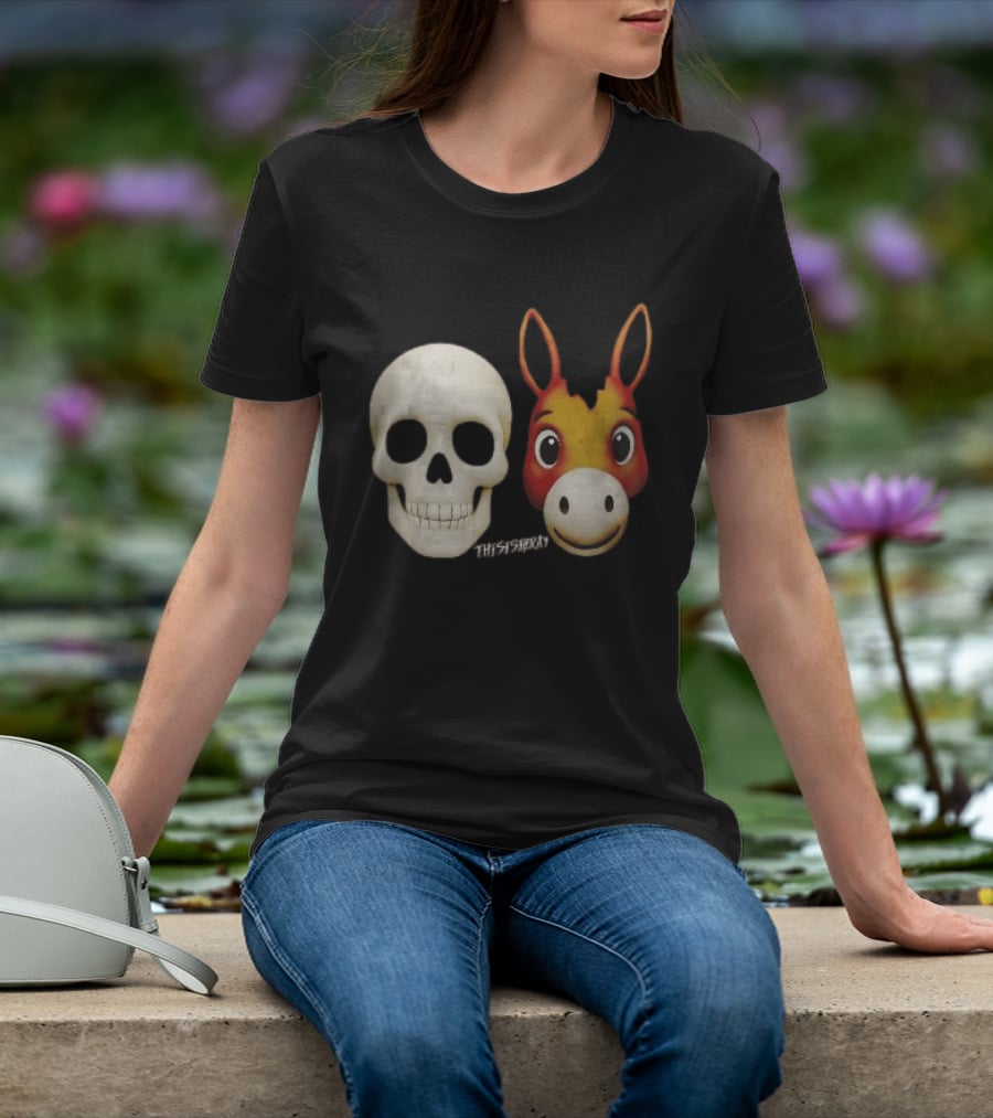 Thisistheray Human Skull And Donkey Emoji Heads T-Shirt