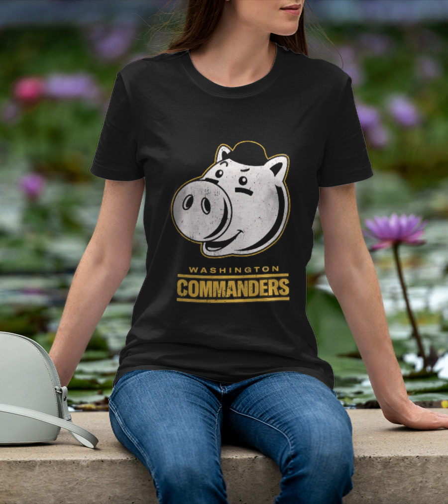 Washington Commanders Distressed Cartoon Pig Hog Hat T-Shirt