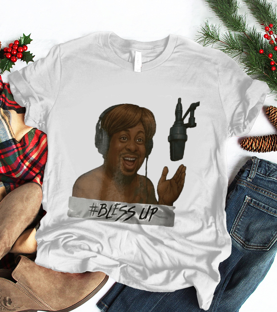 Bless Up Smiling Man Headphones Microphone Caricature T-Shirt