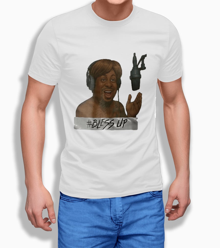 Bless Up Smiling Man Headphones Microphone Caricature T-Shirt