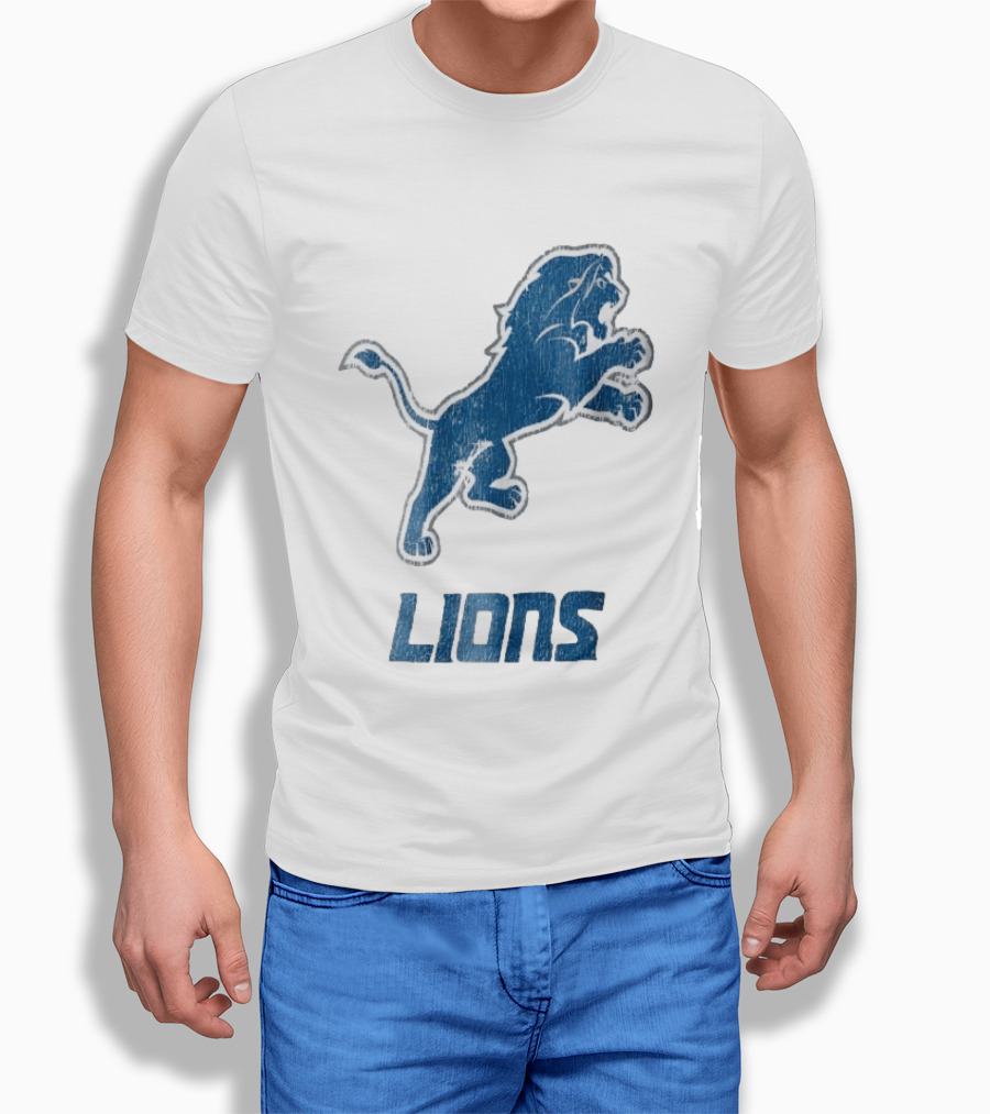 Detroit Lions Distressed Blue Leaping Lion Vintage Team Spirit T-Shirt
