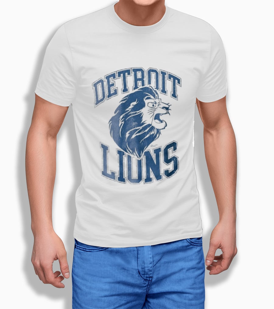 Detroit Lions Distressed Roaring Lion Head Varsity T-Shirt