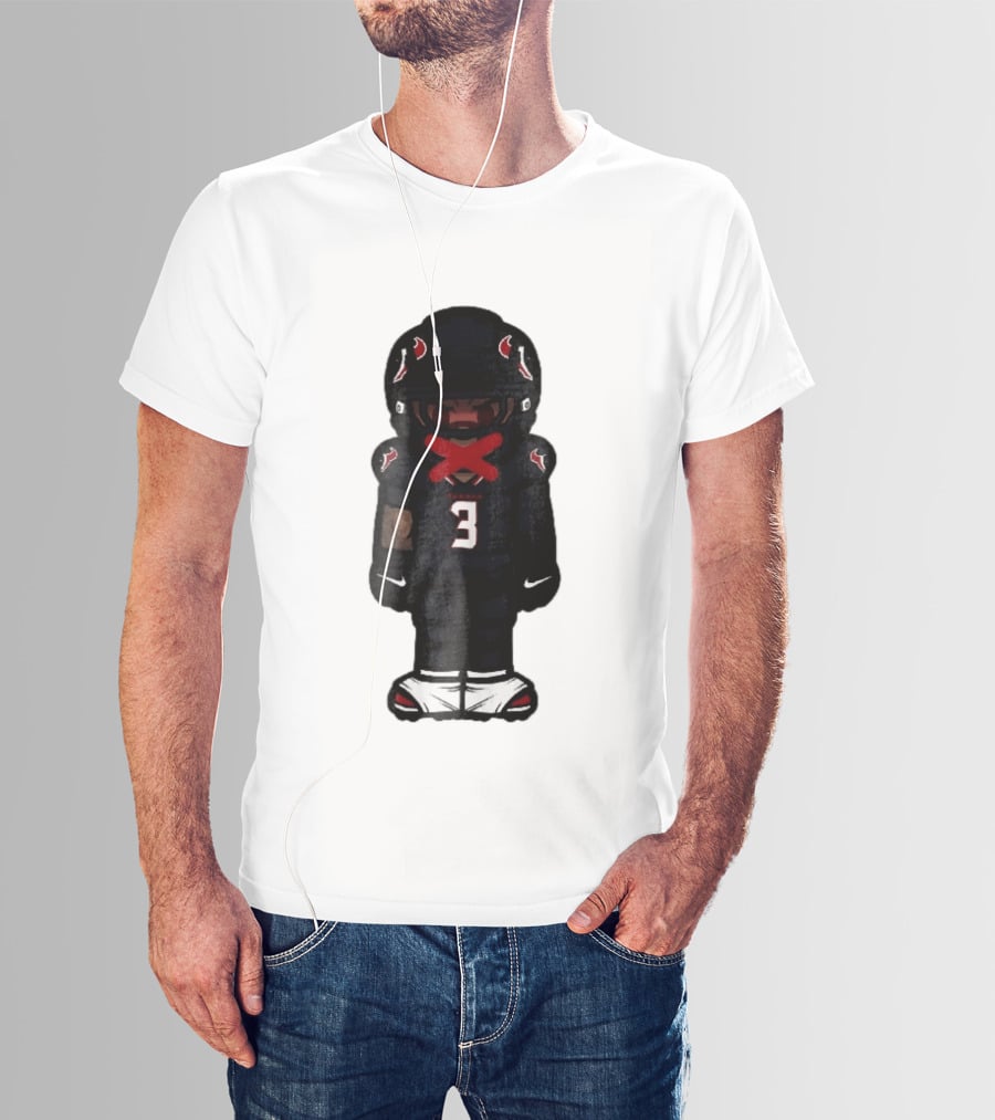 Houston Texans Cartoon Caricature Player Jersey Number 3 Red X Mouth T-Shirt