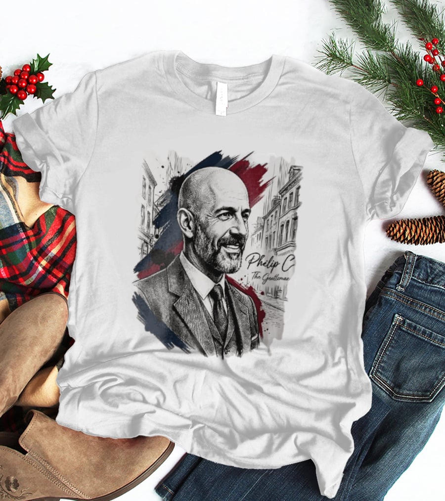 Philip C The Gentleman Bald Bearded Man Suit City Sketch T-Shirt