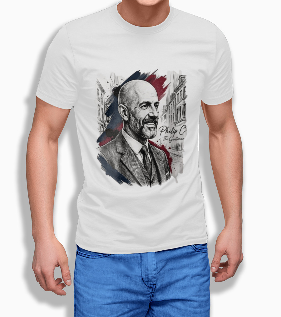 Philip C The Gentleman Bald Bearded Man Suit City Sketch T-Shirt