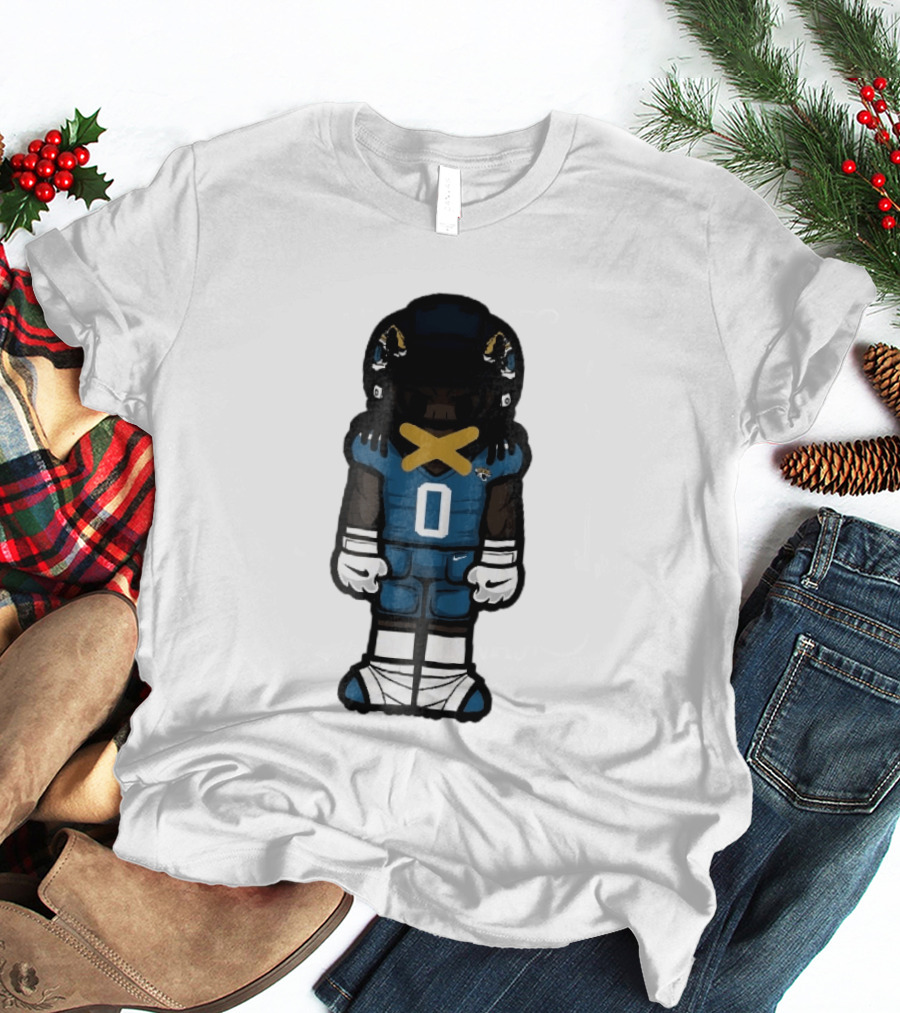 Jacksonville Jaguars Cartoon Caricature Player Jersey 0 Gold Tape Football Team Merchandise T-Shirt
