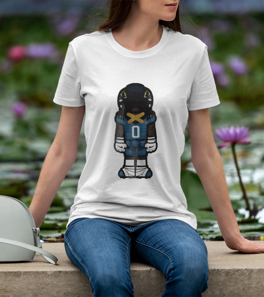 Jacksonville Jaguars Cartoon Caricature Player Jersey 0 Gold Tape Football Team Merchandise T-Shirt