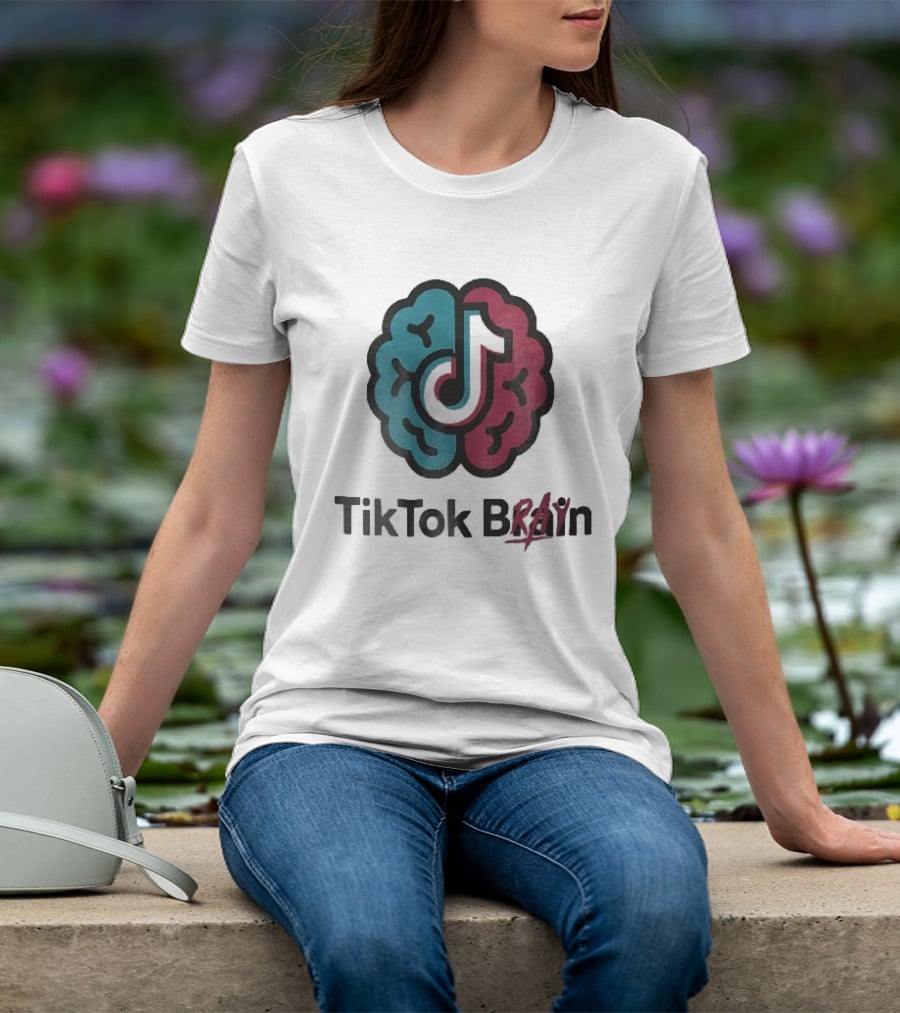 TikTok Brain Rot Teal Pink Hemispheres Music Note T-Shirt