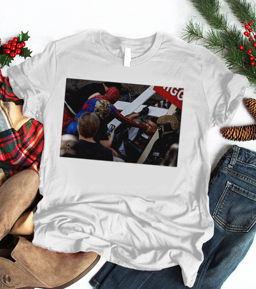 Unmasked Conflict Spider Man Vs Jake Lang Rally Minneapolis Protest T-Shirt