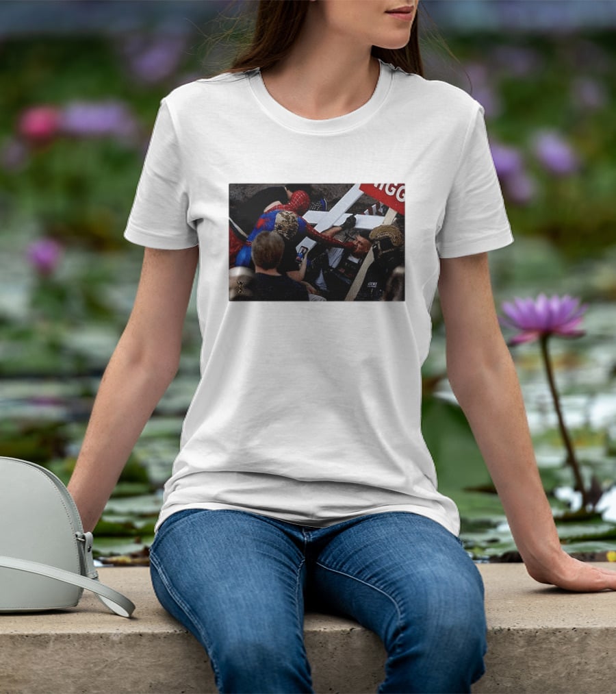 Unmasked Conflict Spider Man Vs Jake Lang Rally Minneapolis Protest T-Shirt