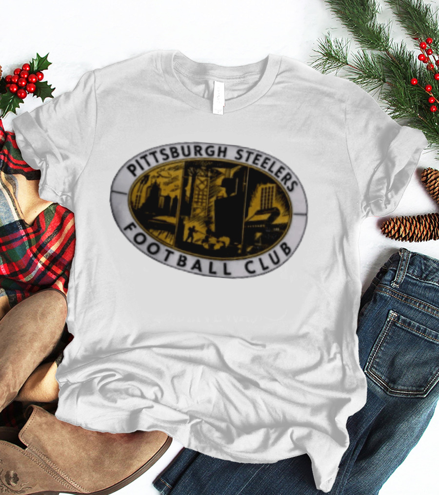 Pittsburgh Steelers Football Club Distressed Oval Emblem Cityscape T-Shirt