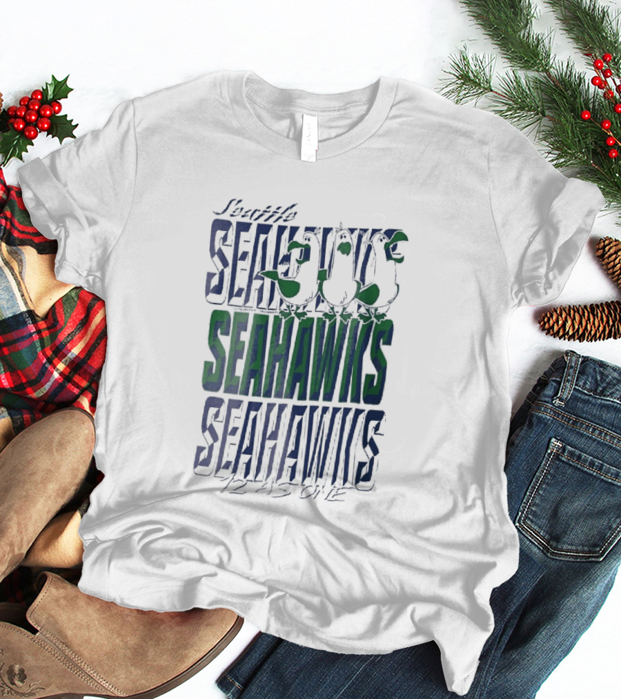 Lynch Seattle Seahawks 12 As One Three Seagulls Caricature 3D Lettering T-Shirt