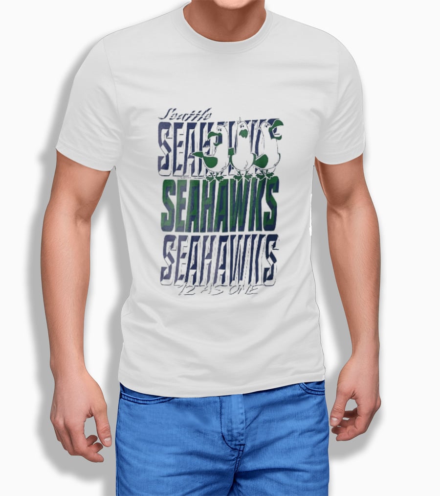 Lynch Seattle Seahawks 12 As One Three Seagulls Caricature 3D Lettering T-Shirt