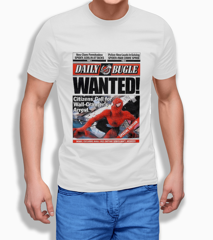 Daily Bugle Wanted Citizens Call Wall Crawler's Arrest Special Edition Spiderman Goblin Police Crime Spree T-Shirt