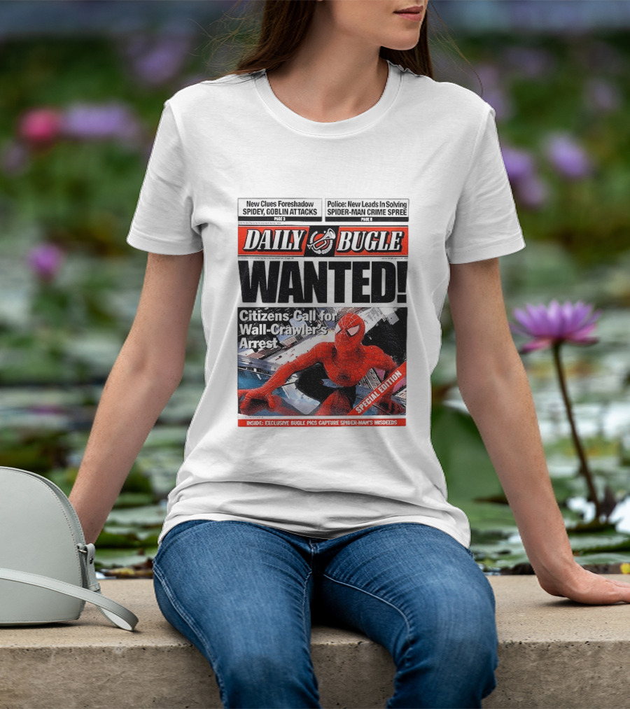 Daily Bugle Wanted Citizens Call Wall Crawler's Arrest Special Edition Spiderman Goblin Police Crime Spree T-Shirt
