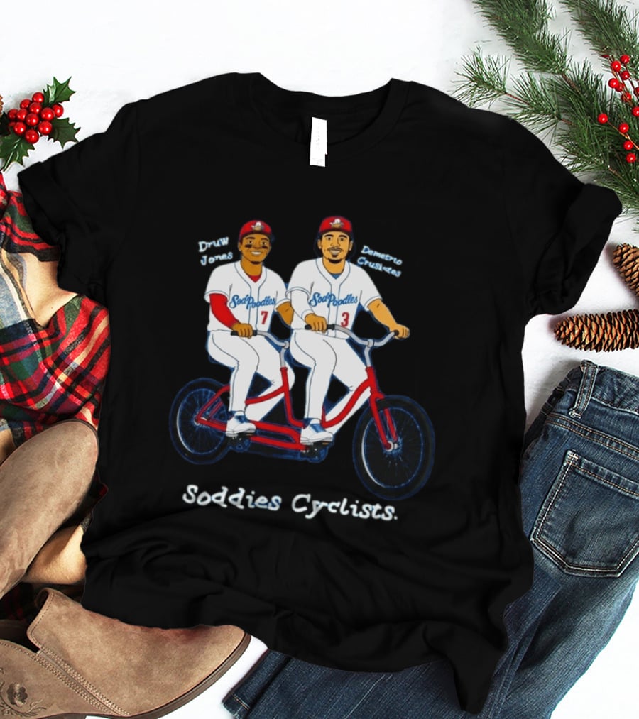 Soddies Cyclists Drew Jones Demelio Crisantes Amarillo Sod Poodles Tandem Bike T-Shirt