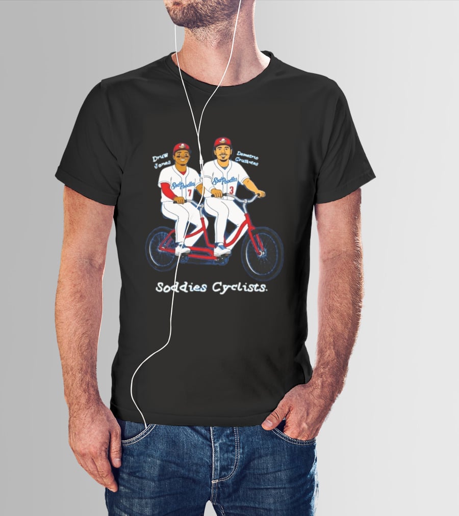 Soddies Cyclists Drew Jones Demelio Crisantes Amarillo Sod Poodles Tandem Bike T-Shirt