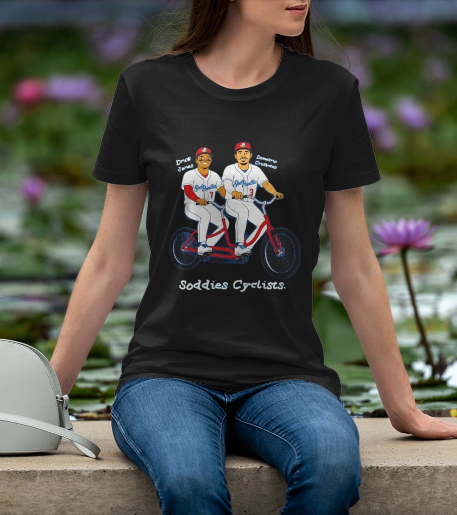 Soddies Cyclists Drew Jones Demelio Crisantes Amarillo Sod Poodles Tandem Bike T-Shirt