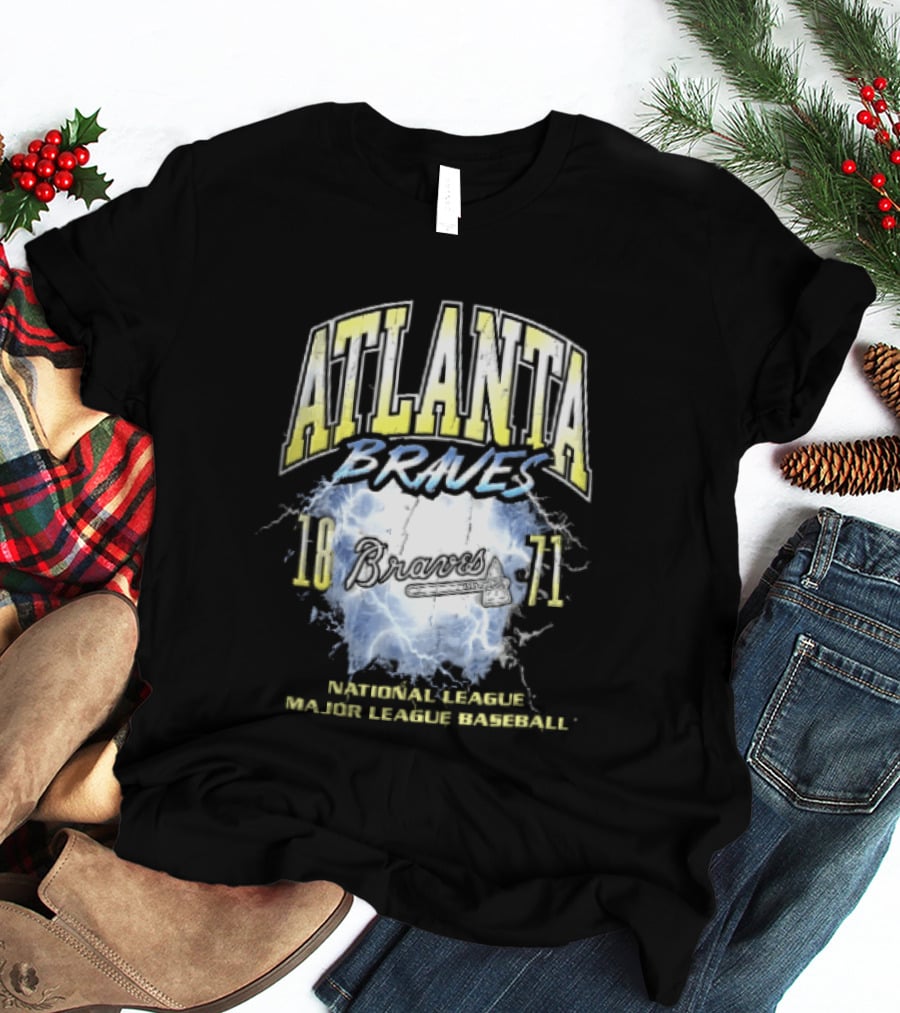 Atlanta Braves 1871 Lightning Burst National League Major Baseball Tomahawk Script T-Shirt