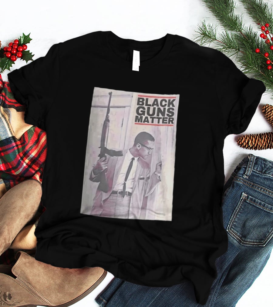Black Guns Matter Malcolm X Holding Rifle Sketch T-Shirt