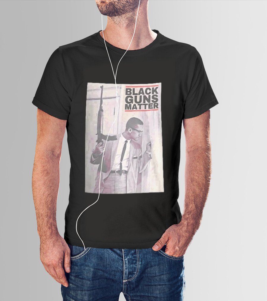 Black Guns Matter Malcolm X Holding Rifle Sketch T-Shirt