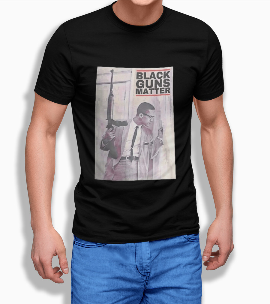 Black Guns Matter Malcolm X Holding Rifle Sketch T-Shirt