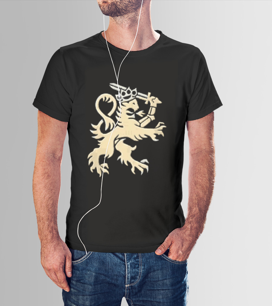 Heraldic Gold Rampant Lion With Crown Sword And Brass Knuckles T-Shirt