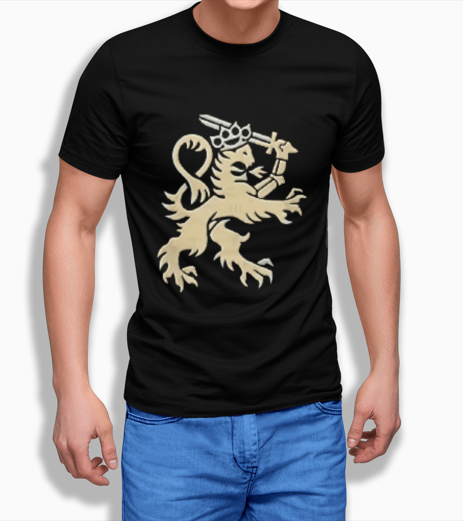 Heraldic Gold Rampant Lion With Crown Sword And Brass Knuckles T-Shirt