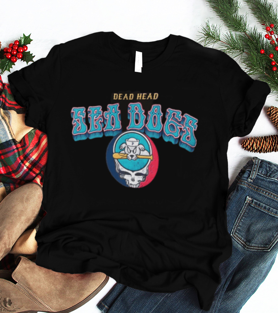 Dead Head Sea Dogs Baseball Team Retro Skull Bat T-Shirt
