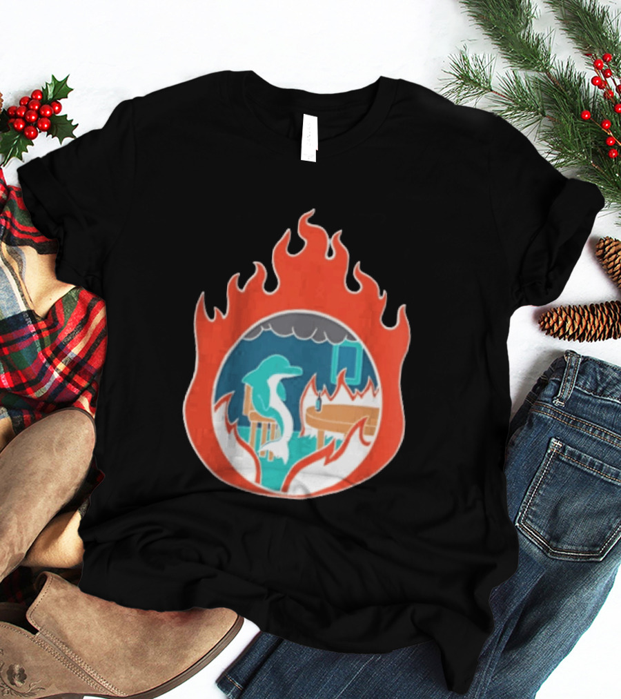 Dolphin Surrounded By Flames In Burning Room Scene T-Shirt