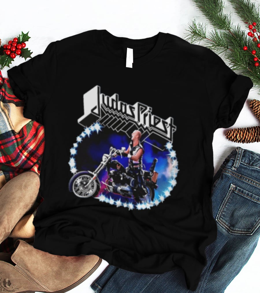 Judas Priest Rob Halford Motorcycle Star Lights T-Shirt