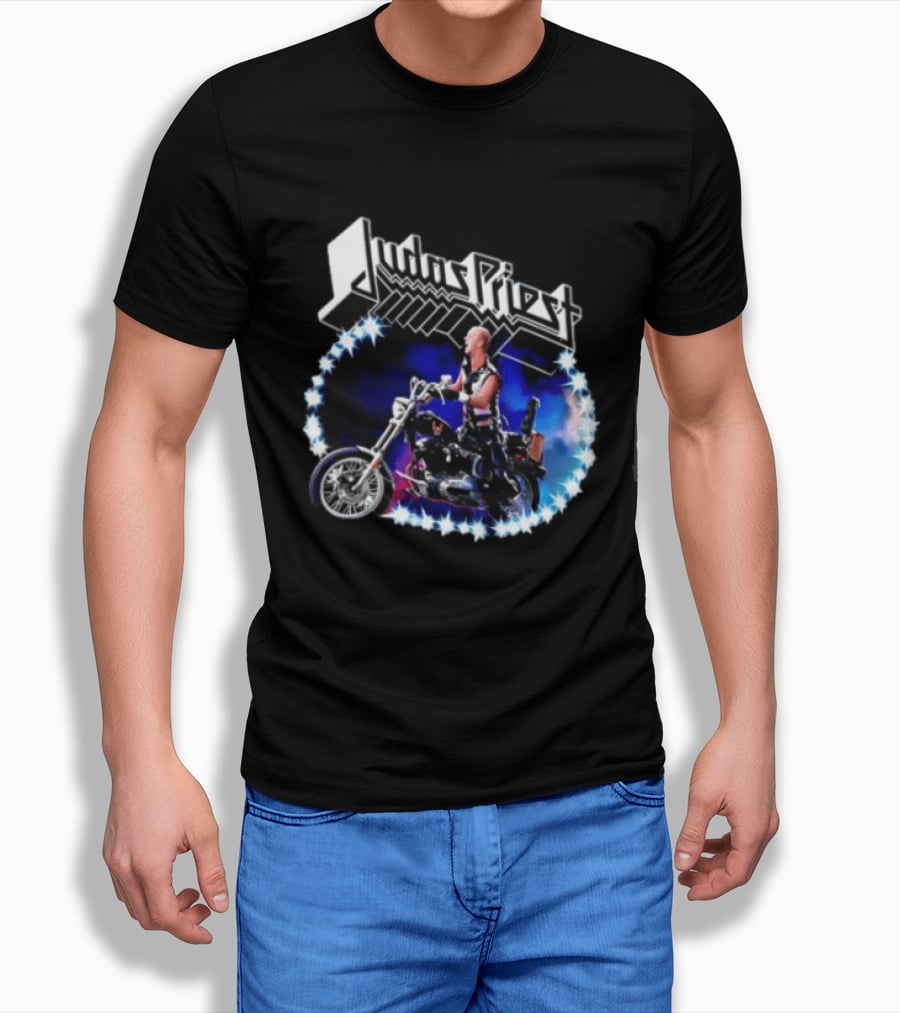 Judas Priest Rob Halford Motorcycle Star Lights T-Shirt