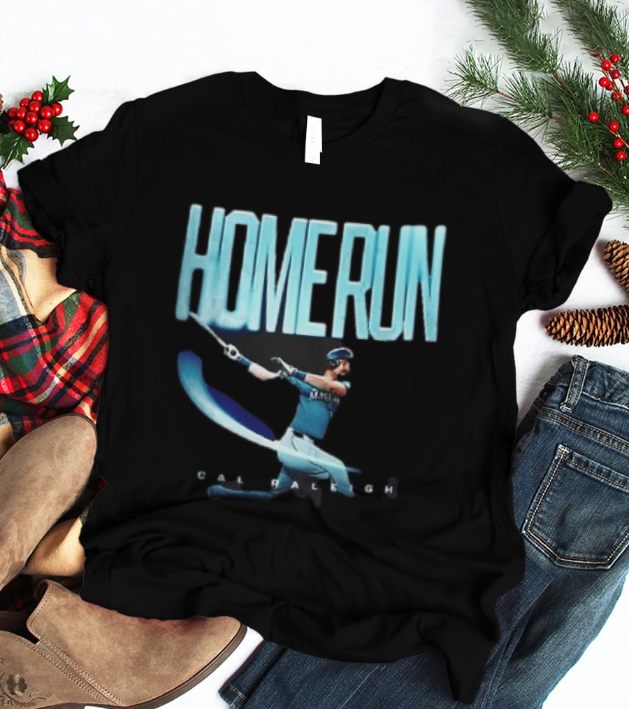 Seattle Mariners Cal Raleigh Home Run Batter Swinging Light Trail T-Shirt
