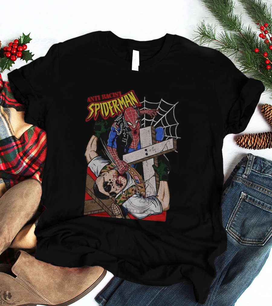 Anti Racist Spider Man Punches Nazi Swastika Website T-Shirt