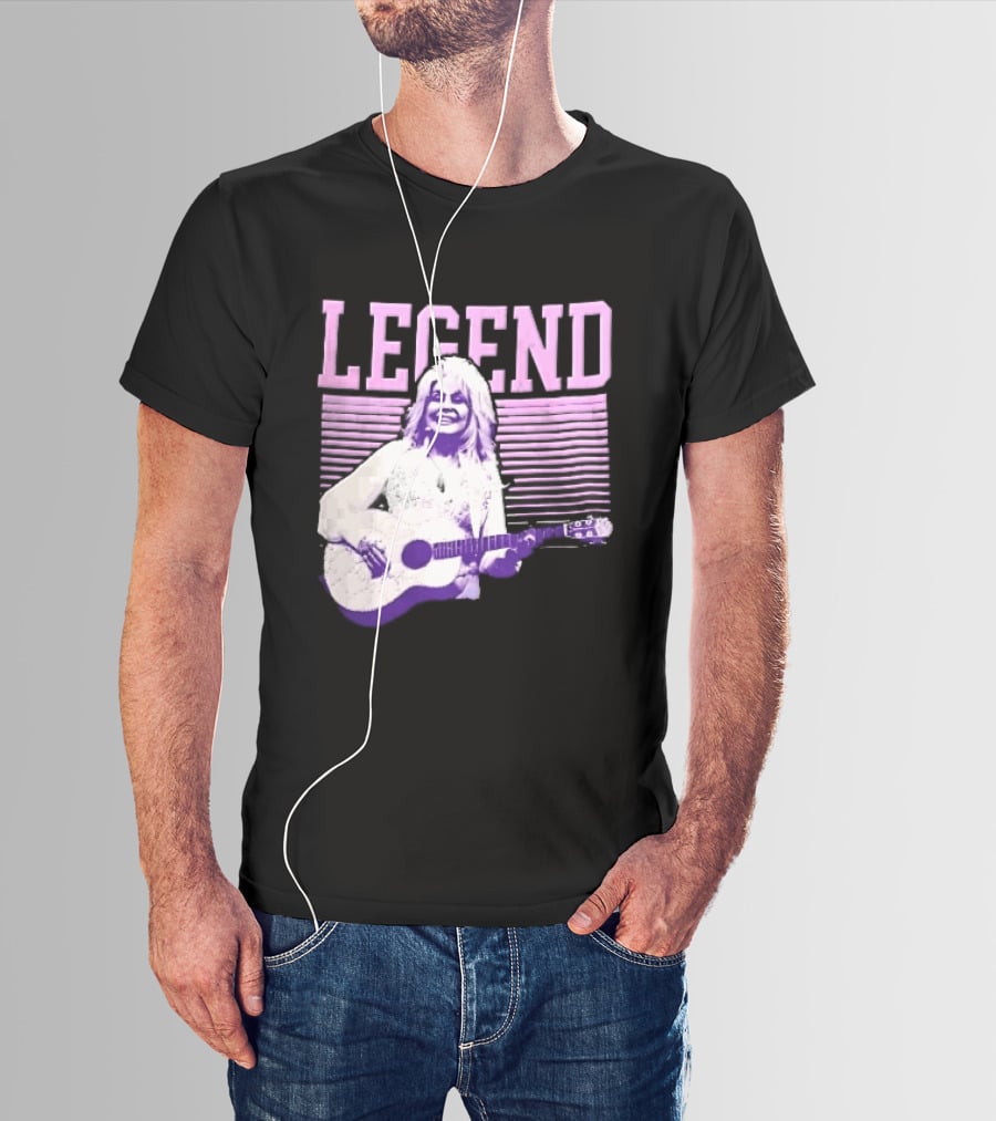 Legendary Female Country Singer Acoustic Guitar Pink Halftone Stripes T-Shirt