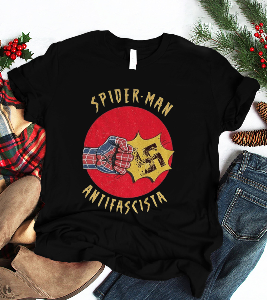 Spider Man Antifascista Punch Kapow Comic Book T-Shirt